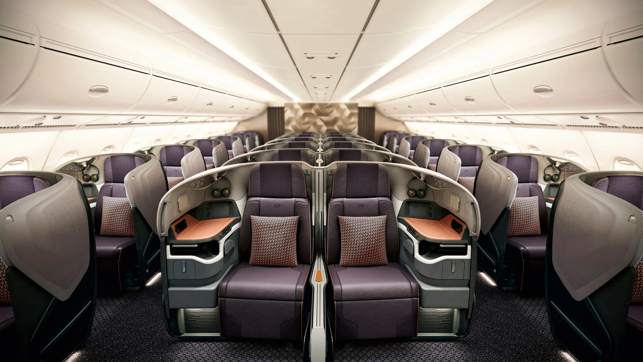 beOnd Airlines business class cabin with upholstered seats