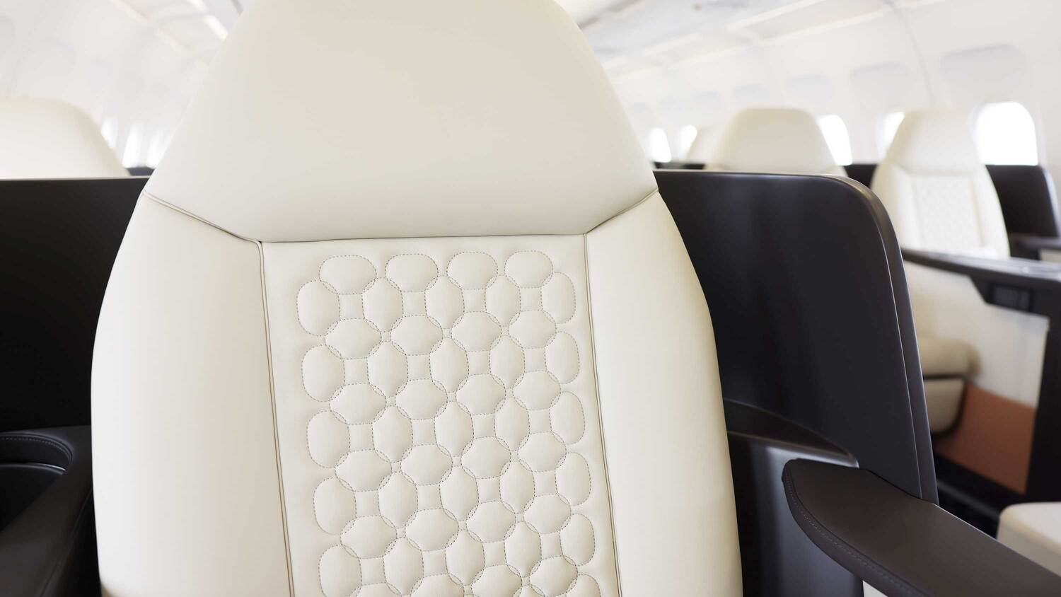 Detail of a beOnd Airlines leather seat upholstery