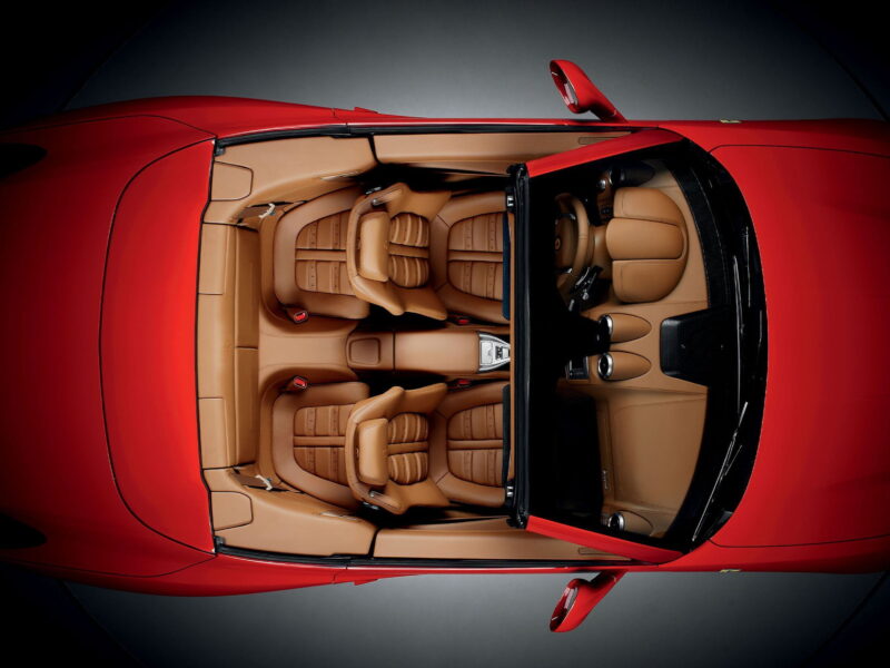 Top view of a car interior with tan leather seats, representing the automotive sector