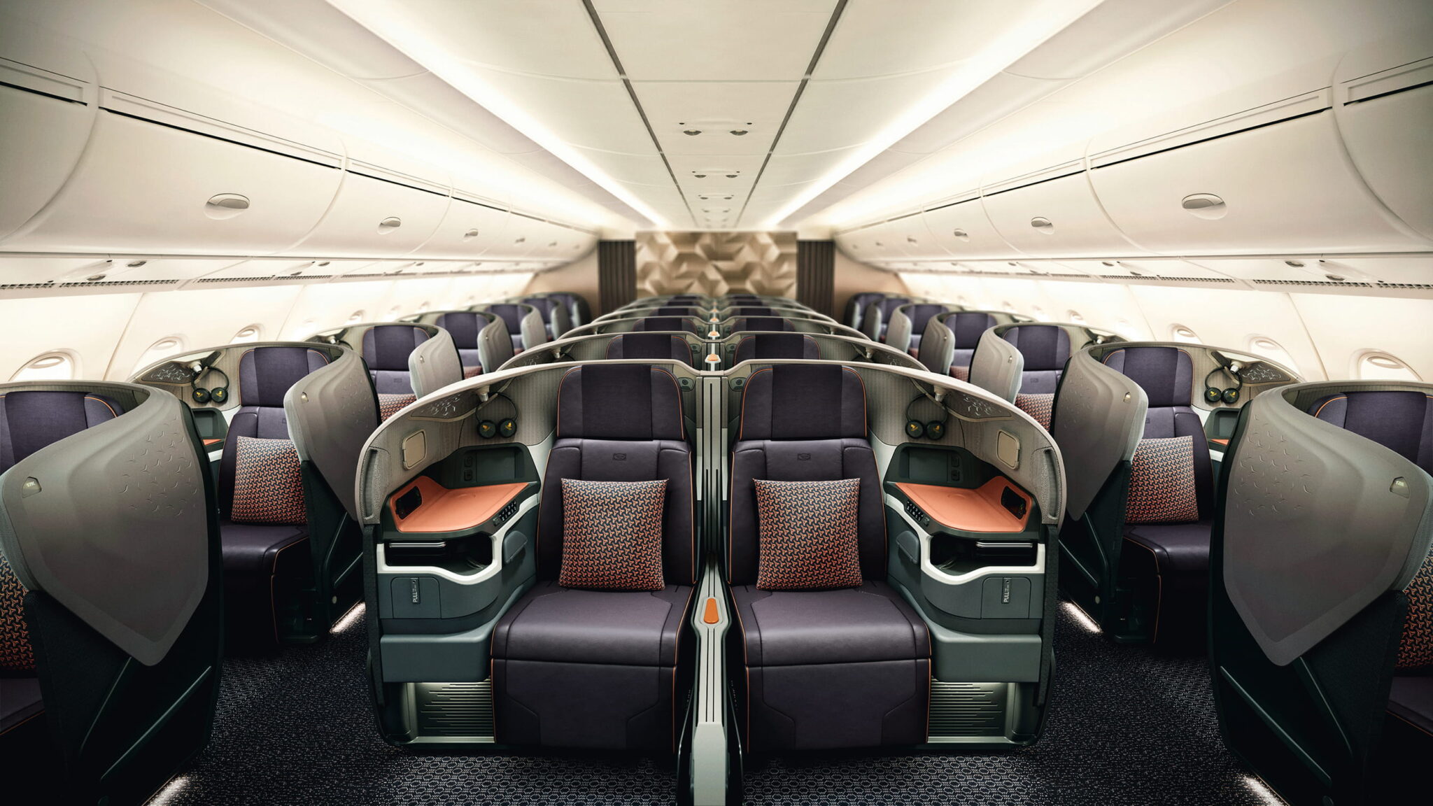 Aircraft cabin interior with upholstered seats, representing the aviation sector