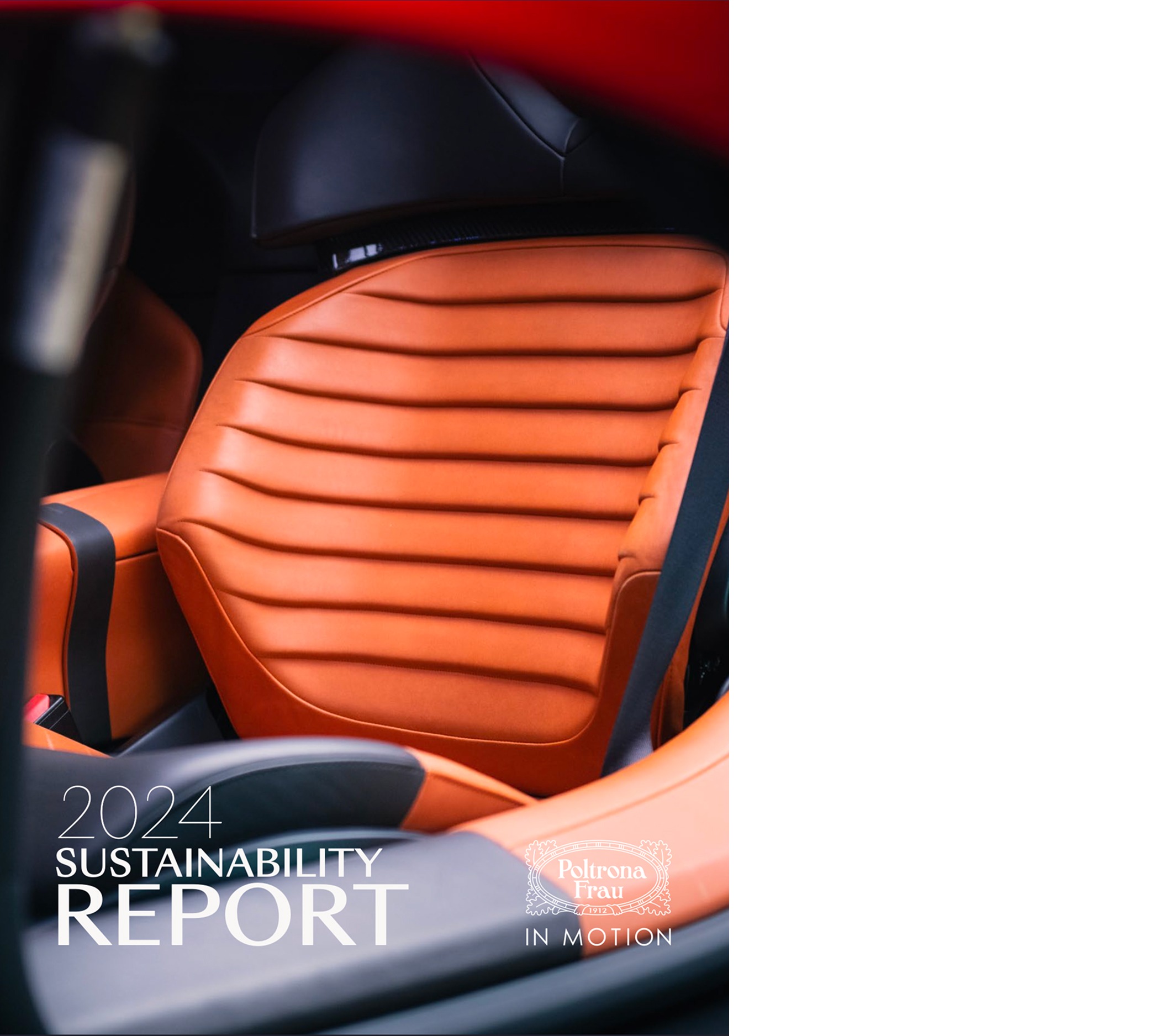 report Cover page layout of the Poltrona Frau In Motion 2024 Sustainability Report